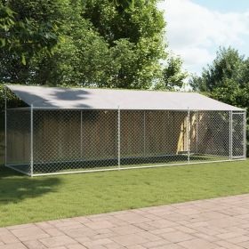 Dog Cage with Roof and Door Gray 19.7'x6.6'x6.6' Galvanized Steel