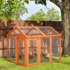 PawHut Chicken Run, Wooden Large Chicken Coop, Combinable Design with Perches & Doors for Outdoor, Backyard, Farm, 4.6' x 2.8', Orange