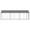 Dog Cage with Roof and Door Gray 19.7'x6.6'x6.6' Galvanized Steel