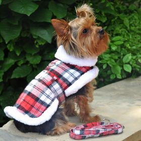 Sherpa-Lined Dog Harness Coat RED & White Plaid (size: X-Large)