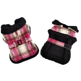 Sherpa-Lined Dog Harness Coat (Color: Hot Pink & Tan Plaid, size: X-Large)