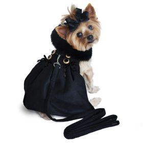 Black Wool  Dog Coat Harness  Fur Collar with Matching Leash (size: X-Large)