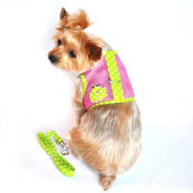 Cool Mesh Dog Harness Under the Sea Collection (Color: Frog Green Dot and Pink, size: large)