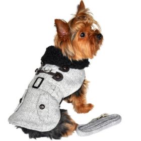 Grey Herringbone Dog Coat Harness with Matching Leash (size: large)