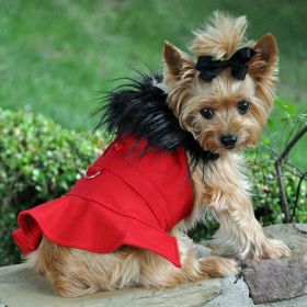 Red Wool Classic Dog Coat Harness and Fur Collar with Matching Leash (size: large)