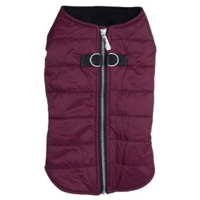 Zip-up Dog Puffer Vest (Color: Burgundy, size: large)