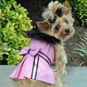 Pink Wool Classic Dog Coat Harness and Fur Collar with Matching Leash (size: small)