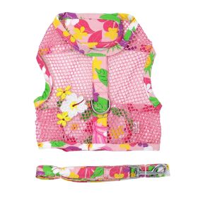 Cool Mesh Dog Harness with Leash (Color: Pink Hawaiian Floral, size: medium)