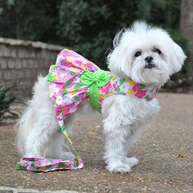 Pink Hawaiian Floral Dog Harness Dress with Matching Leash (size: medium)